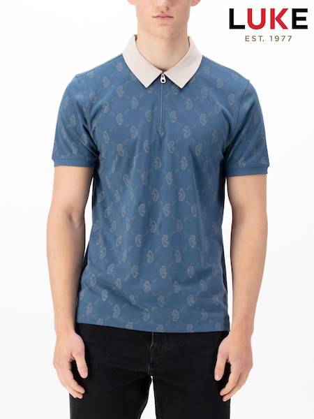 Luke 1977 Henderson Denim Blue 100% Cotton Polo Shirt (F97044) | £55
