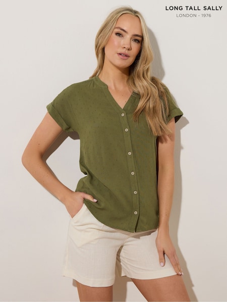 Long Tall Sally Green Grown On Sleeve Dobby Blouse (F97081) | £30