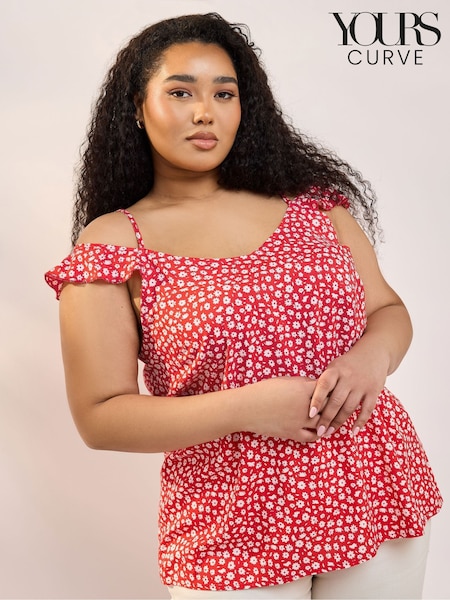 Yours Curve Red Frill T-Shirt (F97084) | £27