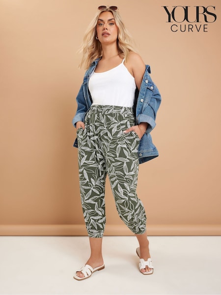 Yours Curve Green Jersey Crop Harem Trousers (F97100) | £27