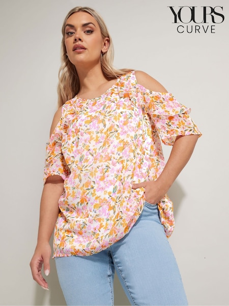 Yours Curve Pink Lined Frill Blouse (F97107) | £29