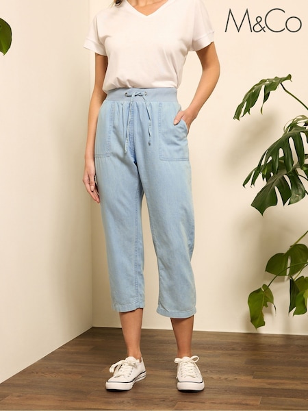 M&Co Blue Lightwash Rich Ribbed Waist Cropped Trousers (F97121) | £30