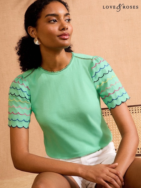 Love & Roses Aqua Multi Jersey Scallop T-Shirt (F97201) | £28