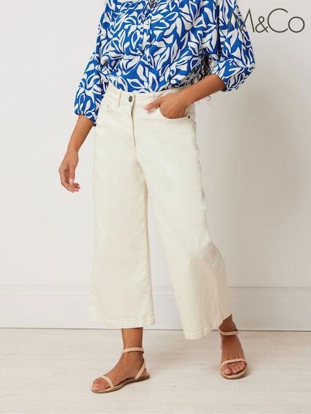 M&Co Natural Petite Wide Leg Cropped Trousers (F97255) | £36
