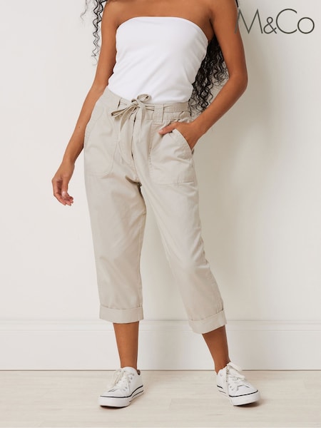 M&Co Natural Petite Poplin Cropped Trousers (F97256) | £28