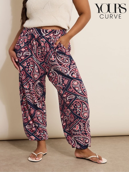 Yours Curve Black Paisley Cuffed Harem Trousers (F97257) | £29