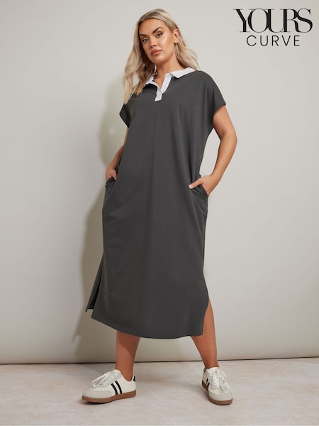 Yours Curve Grey Rugby Collar 100% Cotton Dress (F97258) | £32