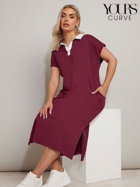 Yours Curve Red Rugby Collar 100% Cotton Dress (F97276) | £32