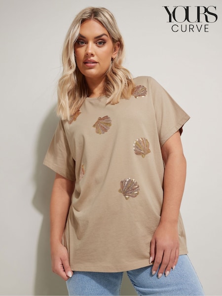 Yours Curve Natural Sequin 100% Cotton T-Shirt (F97285) | £20