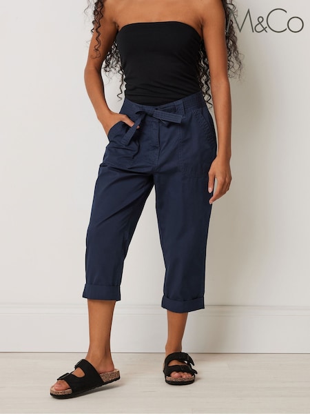 M&Co Blue Petite Poplin Cropped Trousers (F97296) | £28