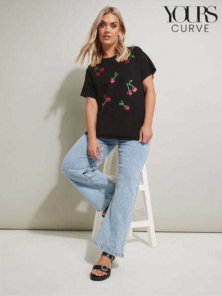 Yours Curve Black Sequin 100% Cotton T-Shirt (F97303) | £20
