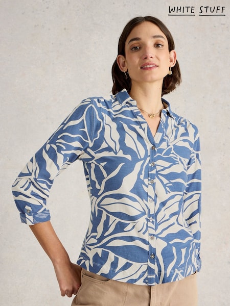 White Stuff Blue 100% Cotton Annie Jersey Shirt (F97350) | £45