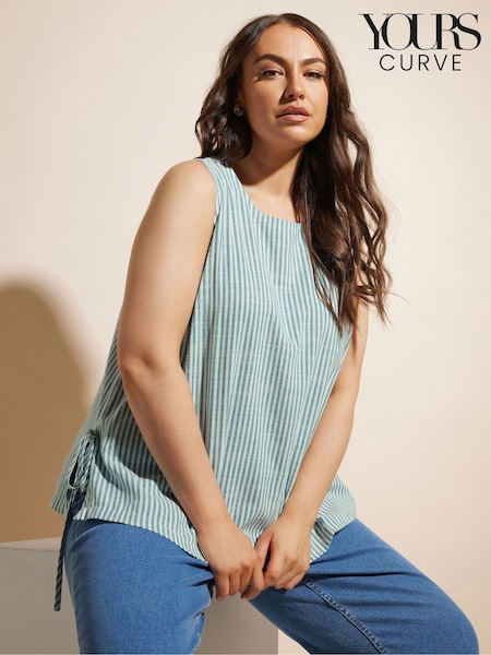 Yours Curve Green Tie Side Striped Vest (F97400) | £22