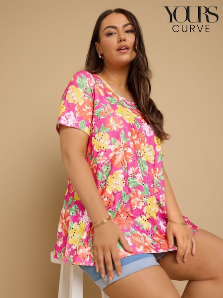 Yours Curve Light Pink Short Sleeve Broderie T-Shirt (F97432) | £22