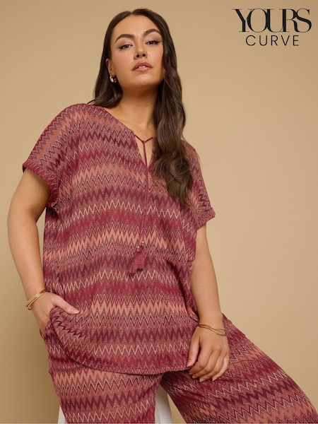 Yours Curve Orange Tie Neck Pleat Blouse (F97435) | £27