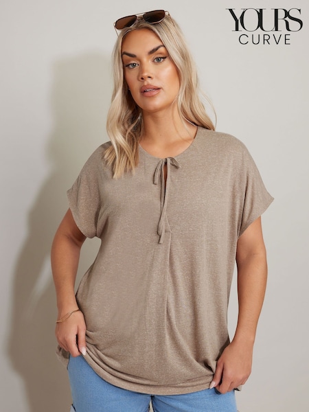 Yours Curve Natural Tie Neck Grown On Sleeve T-Shirt (F97439) | £24