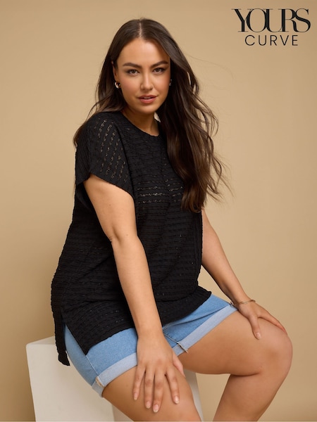 Yours Curve Black Textured T-Shirt (F97454) | £27