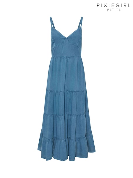 PixieGirl Petite Blue Tie Back Tiered Dress (F97456) | £39