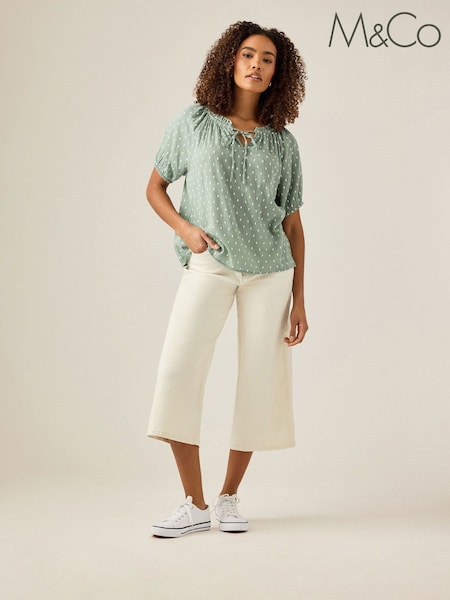 M&Co Natural Wide Leg Cropped Trousers (F97465) | £36