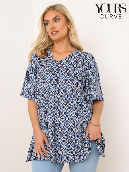 Yours Curve Blue Textured Pleat Front T-Shirt (F97472) | £27