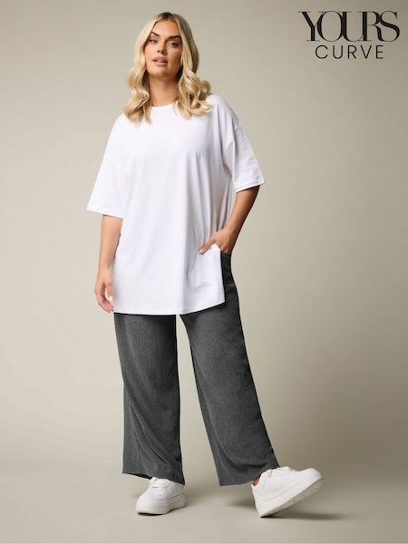 Yours Curve Grey Wide Leg Textured Trousers (F97480) | £27