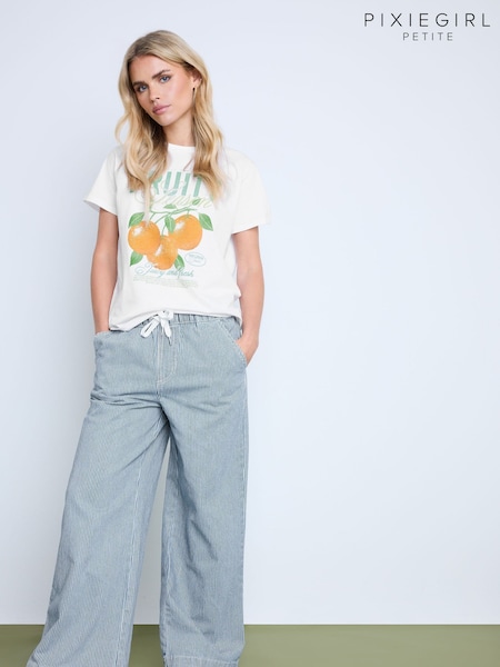 PixieGirl Petite Blue Wide Leg 100% Cotton Jeans (F97567) | £39