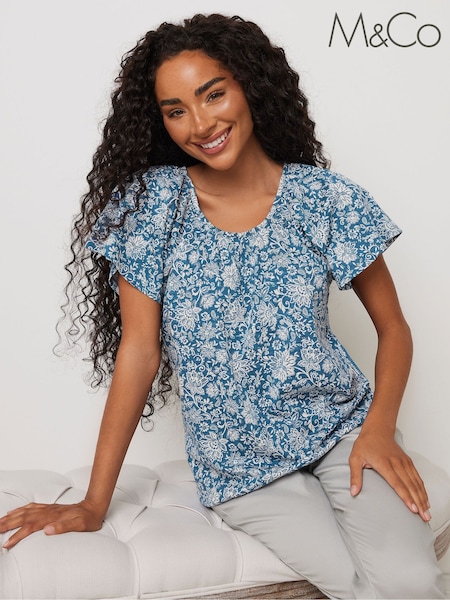 M&Co Blue Petite Boho 100% Cotton T-Shirt (F97575) | £20