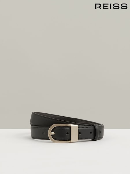 Reiss Black Hazel Leather Curved-Buckle Belt (F97643) | £58