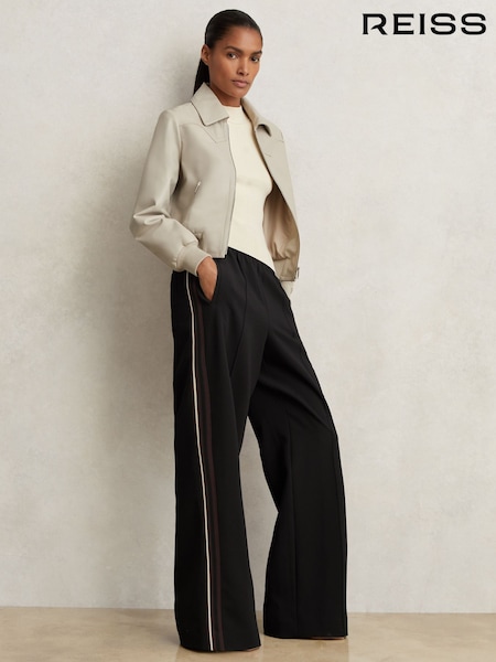 Reiss Black Robyn Side Stripe Wide Leg Trousers (F97684) | £140