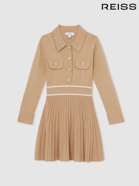 Reiss Camel Sapna Knitted Contrast Stitch Dress (F97686) | £80