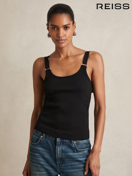 Reiss Black Isabella Stretch-Cotton D-Ring Strap Vest (F97695) | £40