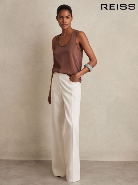 Reiss Mocha Brown Ruby Silk-Front Cami Top (F97699) | £88
