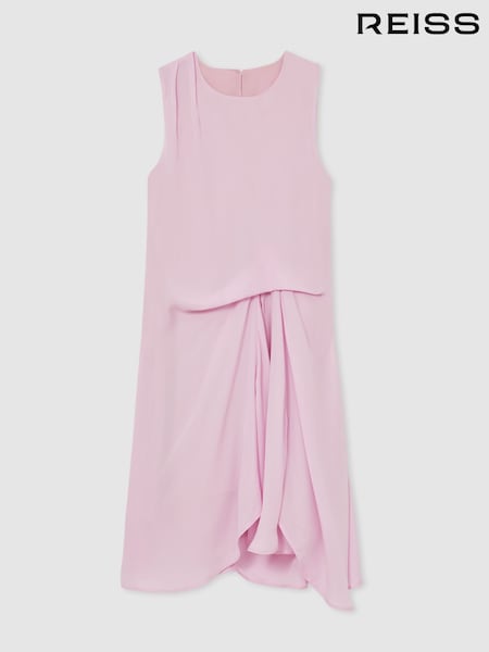 Reiss Pink Elina Draped Tuck Sleeveless Dress (F97707) | £60