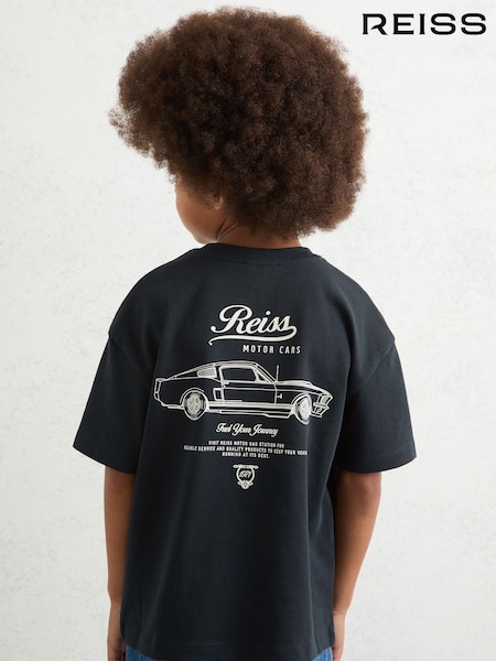 Reiss Washed Blue/White Russell 3-9 yrs Cotton Motor Cars-Print T-Shirt (F97730) | £18