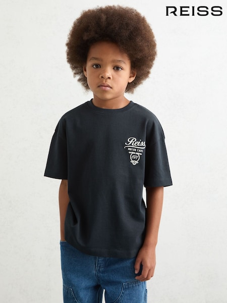 Reiss Blue Russell Cotton Motor Cars-Print T-Shirt (F97734) | £20