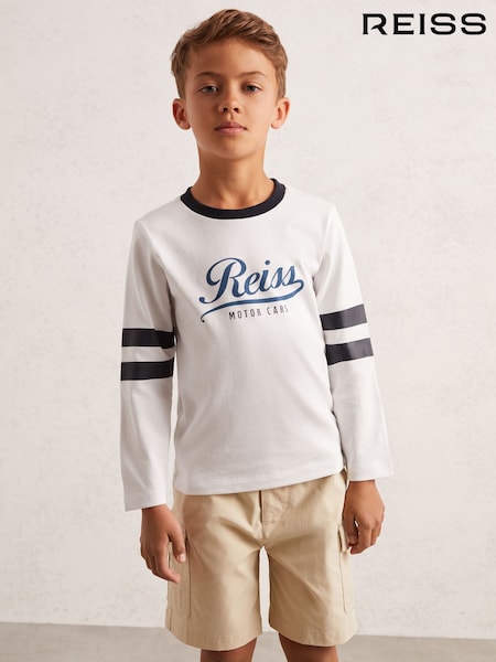 Reiss White/Blue Charley 9-13 yrs Cotton Motor Cars Logo T-Shirt (F97738) | £22
