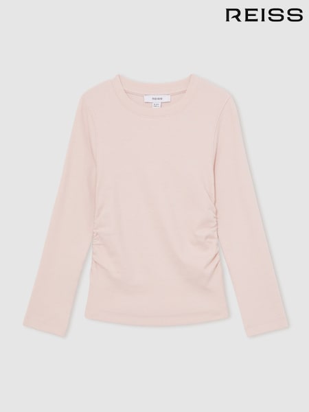 Reiss Pale Pink Trina 13-14 yrs Cotton Ruched Long-Sleeve T-Shirt with Stretch (F97759) | £17