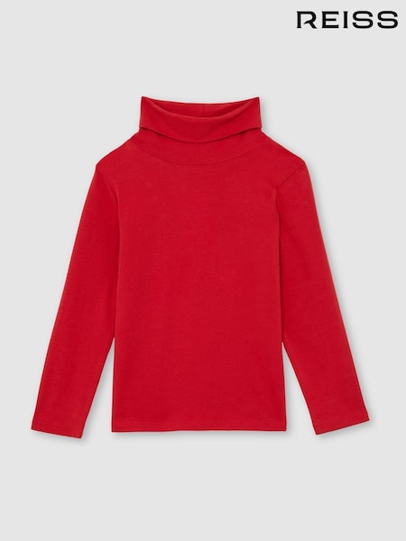 Reiss Red Carey 13-14 yrs Cotton-Jersey Roll-Neck Top with Stretch (F97778) | £17