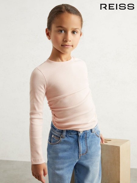 Reiss Pale Pink Trina 4-9 yrs Cotton Ruched Long-Sleeve T-Shirt with Stretch (F97803) | £14