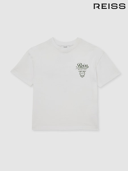 Reiss White/Green Russell 13-14 yrs Cotton Motor Cars-Print T-Shirt (F97827) | £22