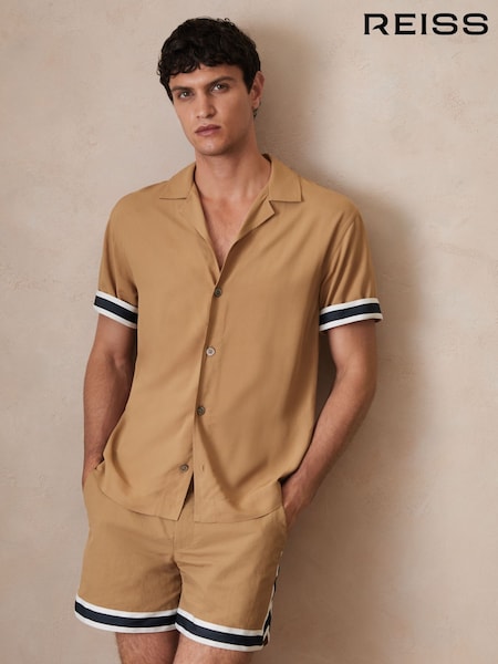 Reiss Camel Valbonne Reiss | Ché Stripe-Cuff Shirt (F97836) | £98