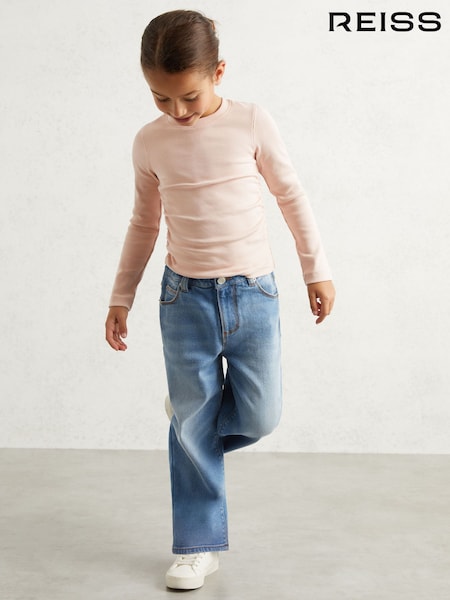 Reiss Pale Pink Trina 9-13 yrs Cotton Ruched Long-Sleeve T-Shirt with Stretch (F97839) | £16