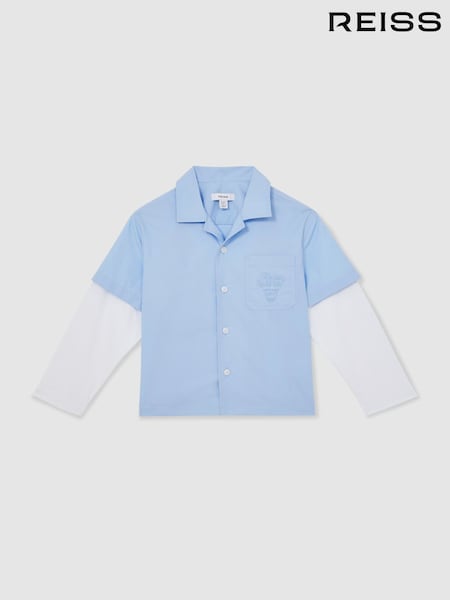 Reiss Blue/White Grayson 13-14 yrs Cotton Motor Cars Dual-Sleeve Shirt (F97853) | £48