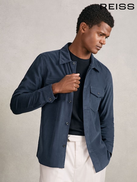 Reiss Airforce Blue Kai Cotton Corduroy Twin-Pocket Overshirt (F97854) | £120
