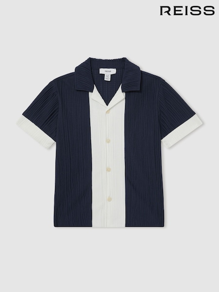 Reiss Navy/White Armen Plissé Colour-Block Shirt (F97860) | £40