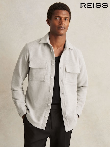 Reiss Soft Grey Melange Camber Moleskin-Cotton Twin-Pocket Overshirt (F97864) | £128