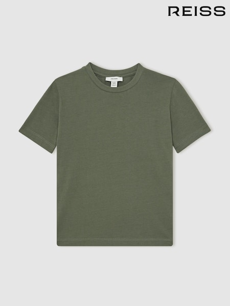 Reiss Dark Sage Bless Cotton Crew Neck T-Shirt (F97876) | £14
