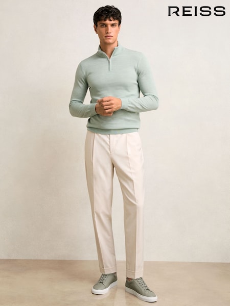 Reiss Sage Green Melange Blackhall Merino Wool Half-Zip Jumper (F97908) | £98