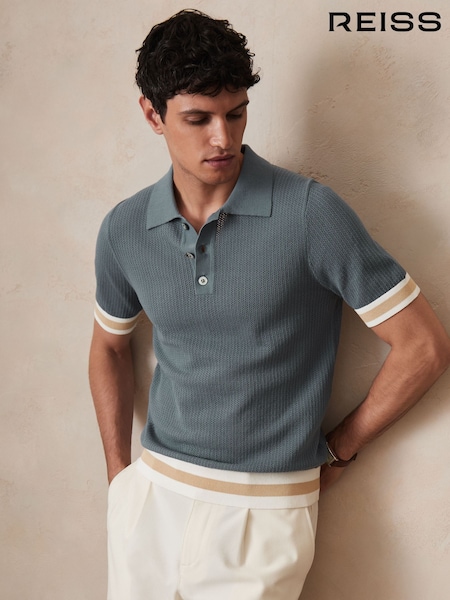 Reiss Airforce Blue Quinn Reiss | Ché Cotton Knit Polo Shirt (F97909) | £0