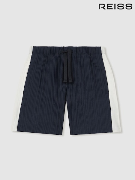 Reiss Navy/White Tino Plissé Colour-Block Shorts (F97926) | £36